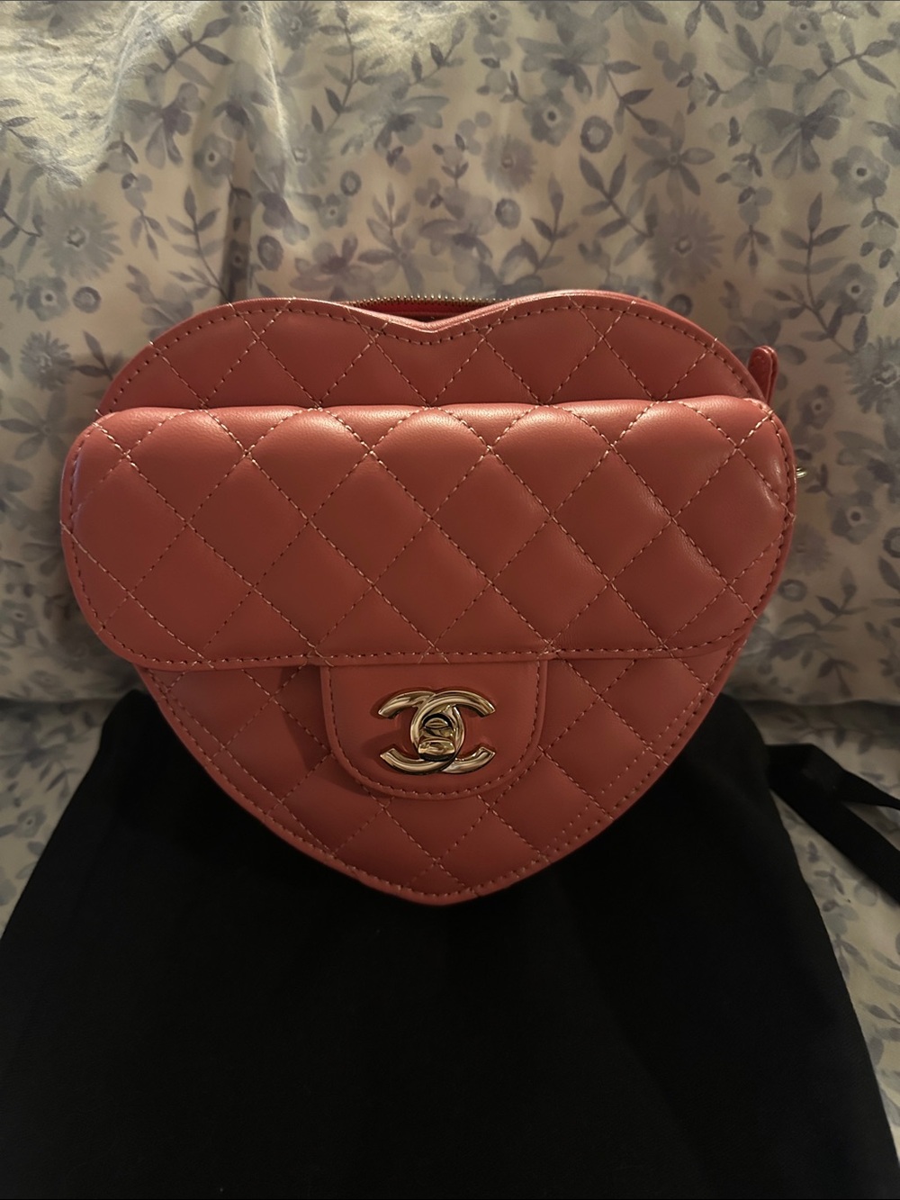 Heart Quilted Mini Bag in Rose Pink with Gold Hardware